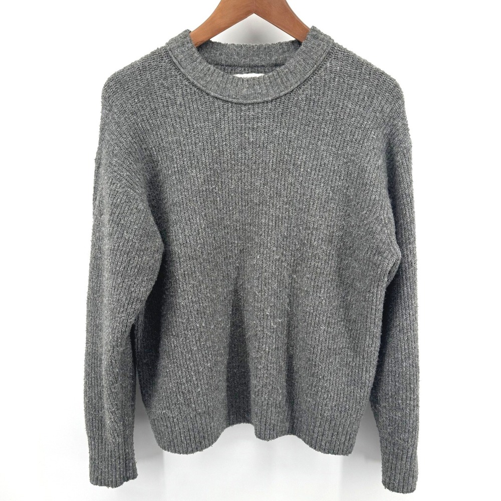 American Eagle Sweater Women S Gray Ribbed Knit Crew Neck Relaxed Dark Academia